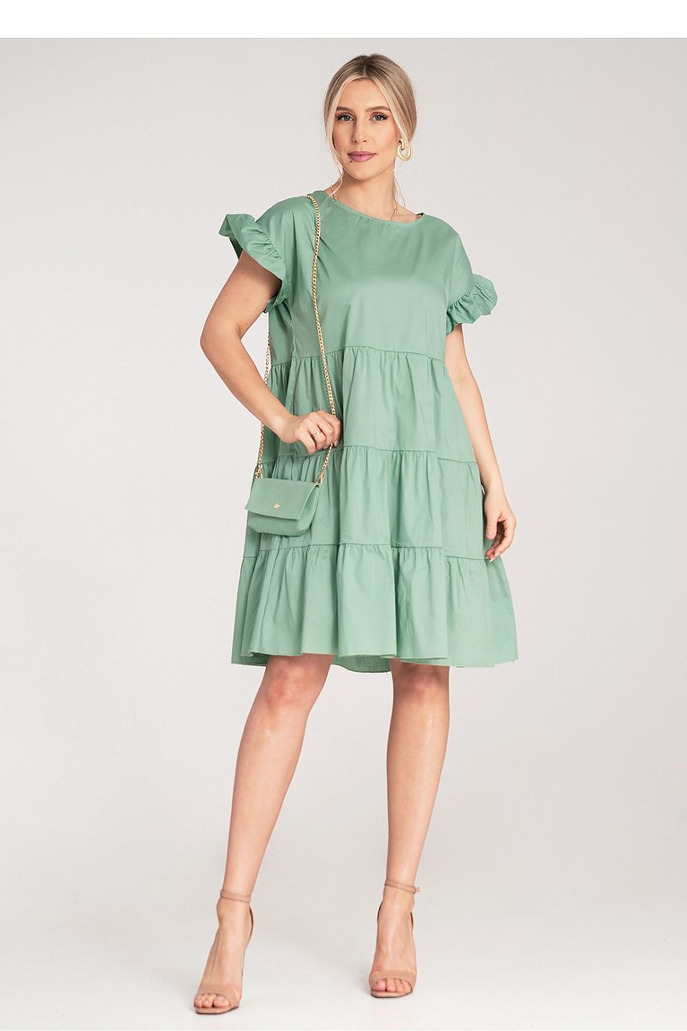 Dagkjole Figl til dame fra MS StyleHaven, laget av Bomull; Elastan-1, farge Rød, størrelse S/M, med short ermer, perfekt til dress