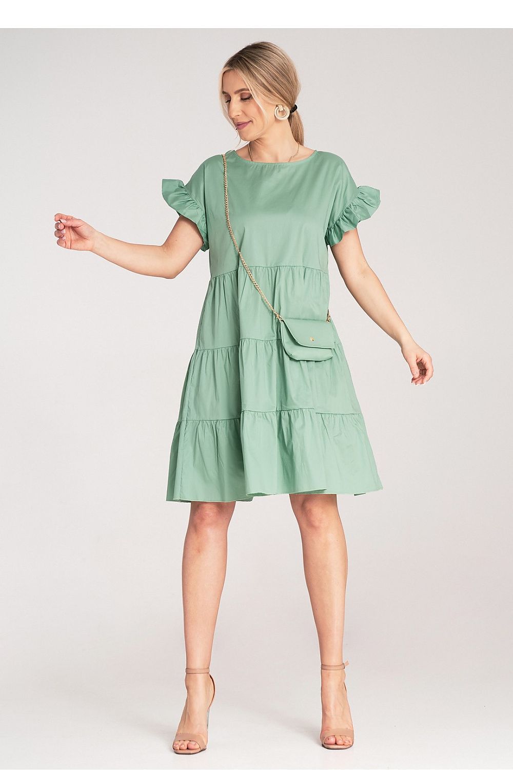 Dagkjole Figl til dame fra MS StyleHaven, laget av Bomull; Elastan-1, farge Rød, størrelse S/M, med short ermer, perfekt til dress