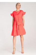 Dagkjole Figl til dame fra MS StyleHaven, laget av Bomull; Elastan-1, farge Rød, størrelse S/M, med short ermer, perfekt til dress