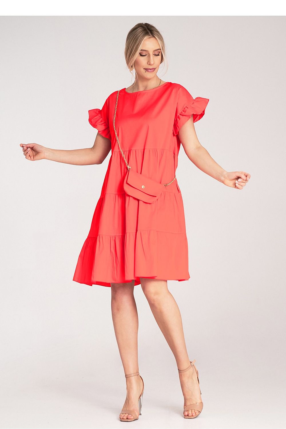 Dagkjole Figl til dame fra MS StyleHaven, laget av Bomull; Elastan-1, farge Rød, størrelse S/M, med short ermer, perfekt til dress