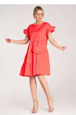 Dagkjole Figl til dame fra MS StyleHaven, laget av Bomull; Elastan-1, farge Rød, størrelse S/M, med short ermer, perfekt til dress