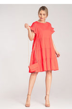 Dagkjole Figl til dame fra MS StyleHaven, laget av Bomull; Elastan-1, farge Rød, størrelse S/M, med short ermer, perfekt til dress