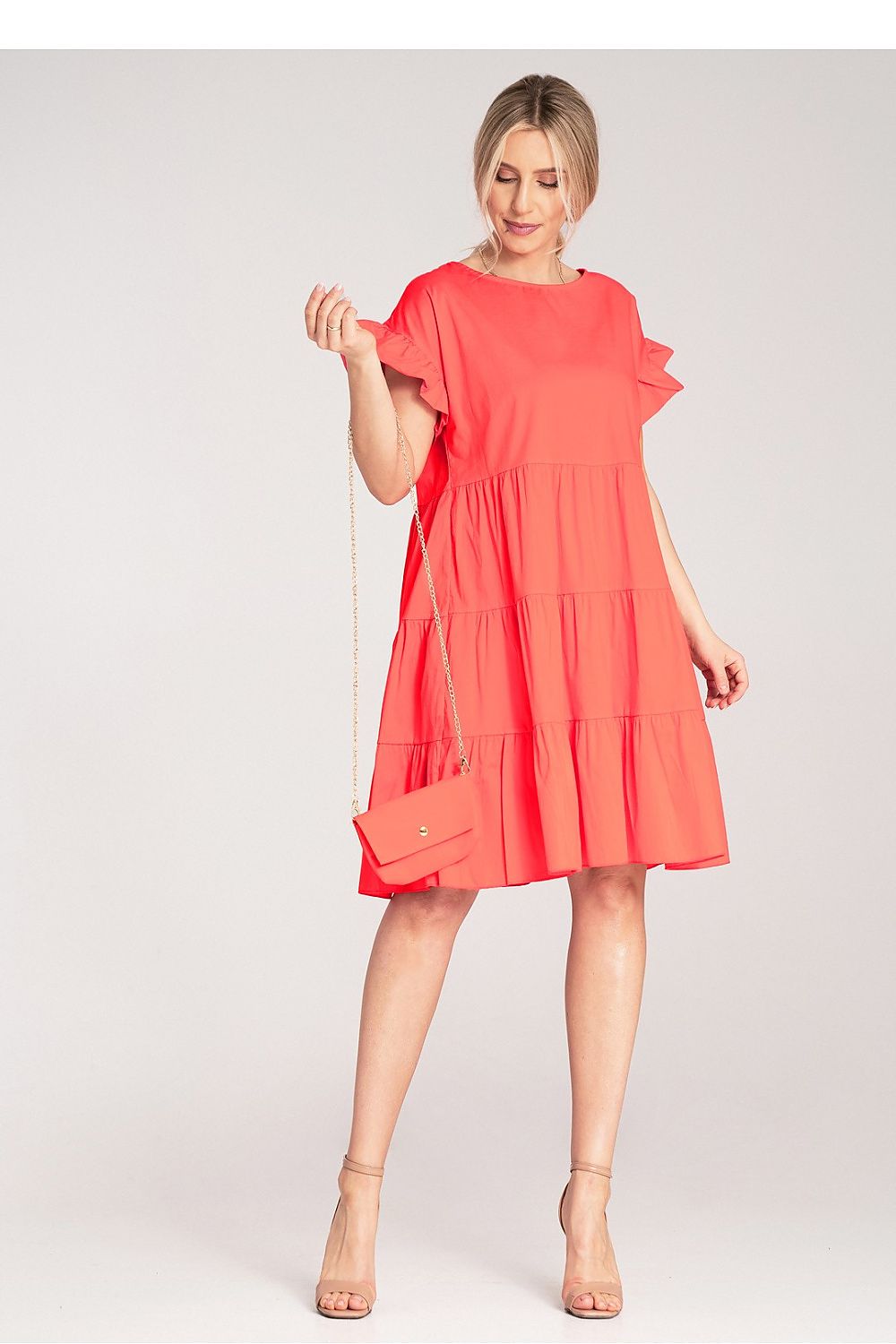 Dagkjole Figl til dame fra MS StyleHaven, laget av Bomull; Elastan-1, farge Rød, størrelse S/M, med short ermer, perfekt til dress