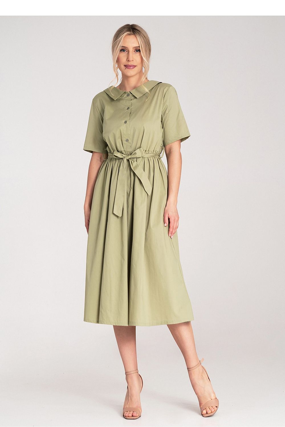 Dagkjole Figl til dame fra MS StyleHaven, laget av Bomull, farge Grønn, størrelse S/M, med short ermer, perfekt til dress