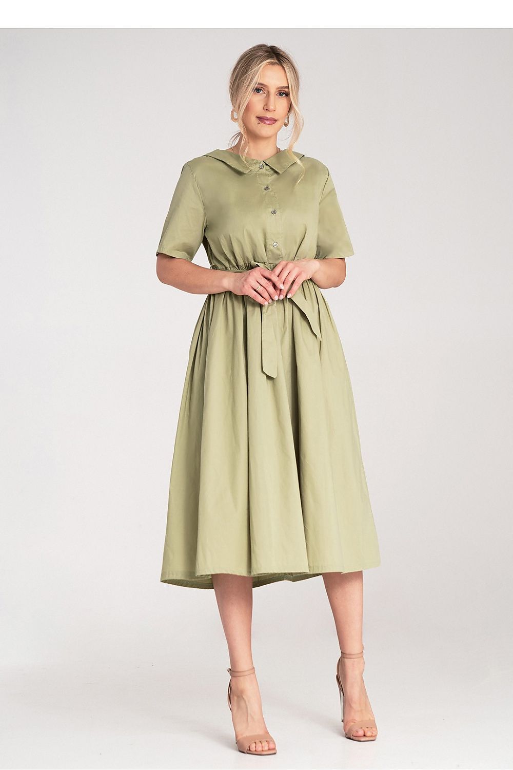 Dagkjole Figl til dame fra MS StyleHaven, laget av Bomull, farge Grønn, størrelse S/M, med short ermer, perfekt til dress