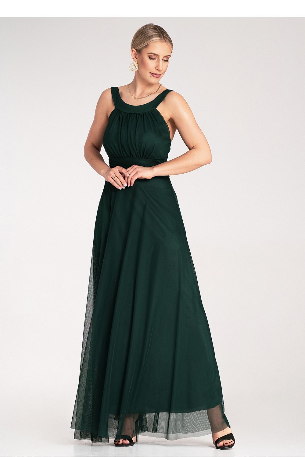 Aftenkjole Figl til dame fra MS StyleHaven, laget av polyester, farge Grønn, størrelse S/M, med sleeveless ermer, maxi lengde, kjolestil sheath, perfekt til dress