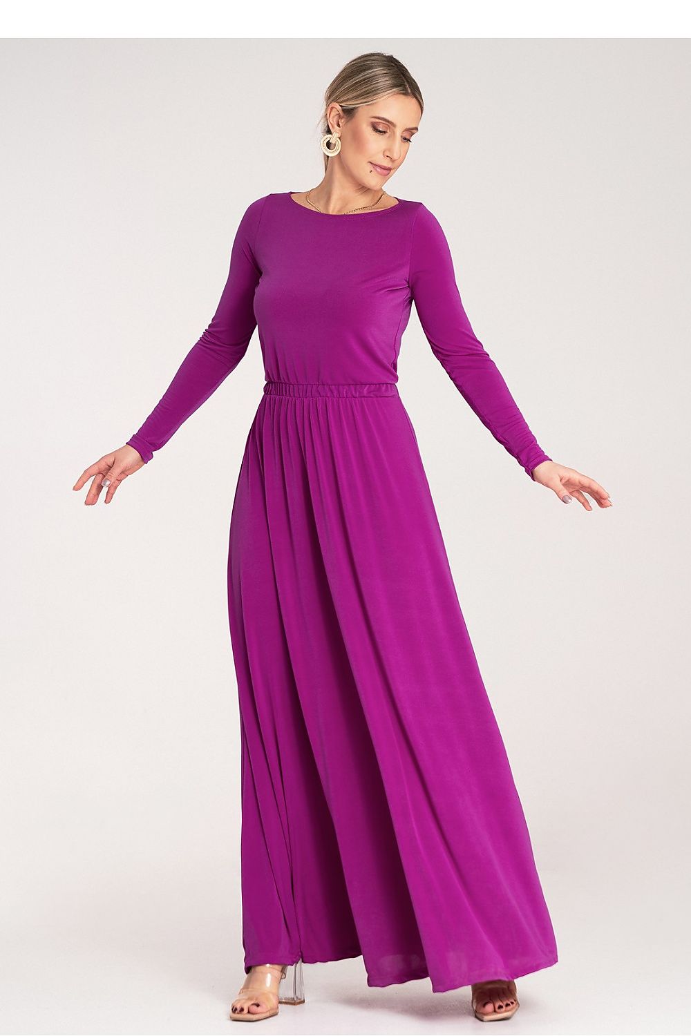 Dagkjole Figl til dame fra MS StyleHaven, laget av polyester, farge Fiolett, størrelse s, med long ermer, maxi lengde, kjolestil sheath, perfekt til dress