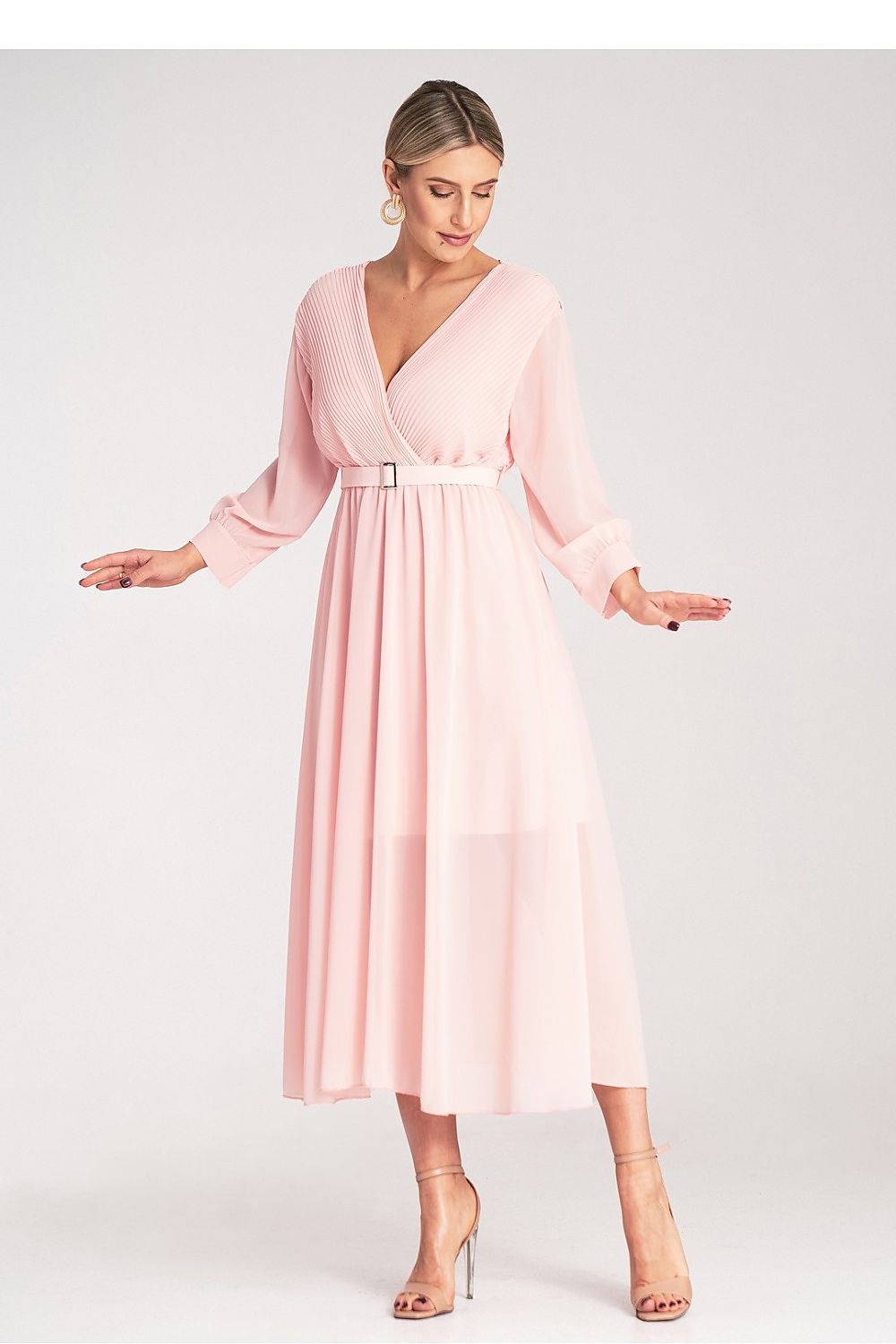 Cocktailkjole Figl til dame fra MS StyleHaven, laget av polyester, farge Rosa, størrelse S/M, med long ermer, perfekt til dress