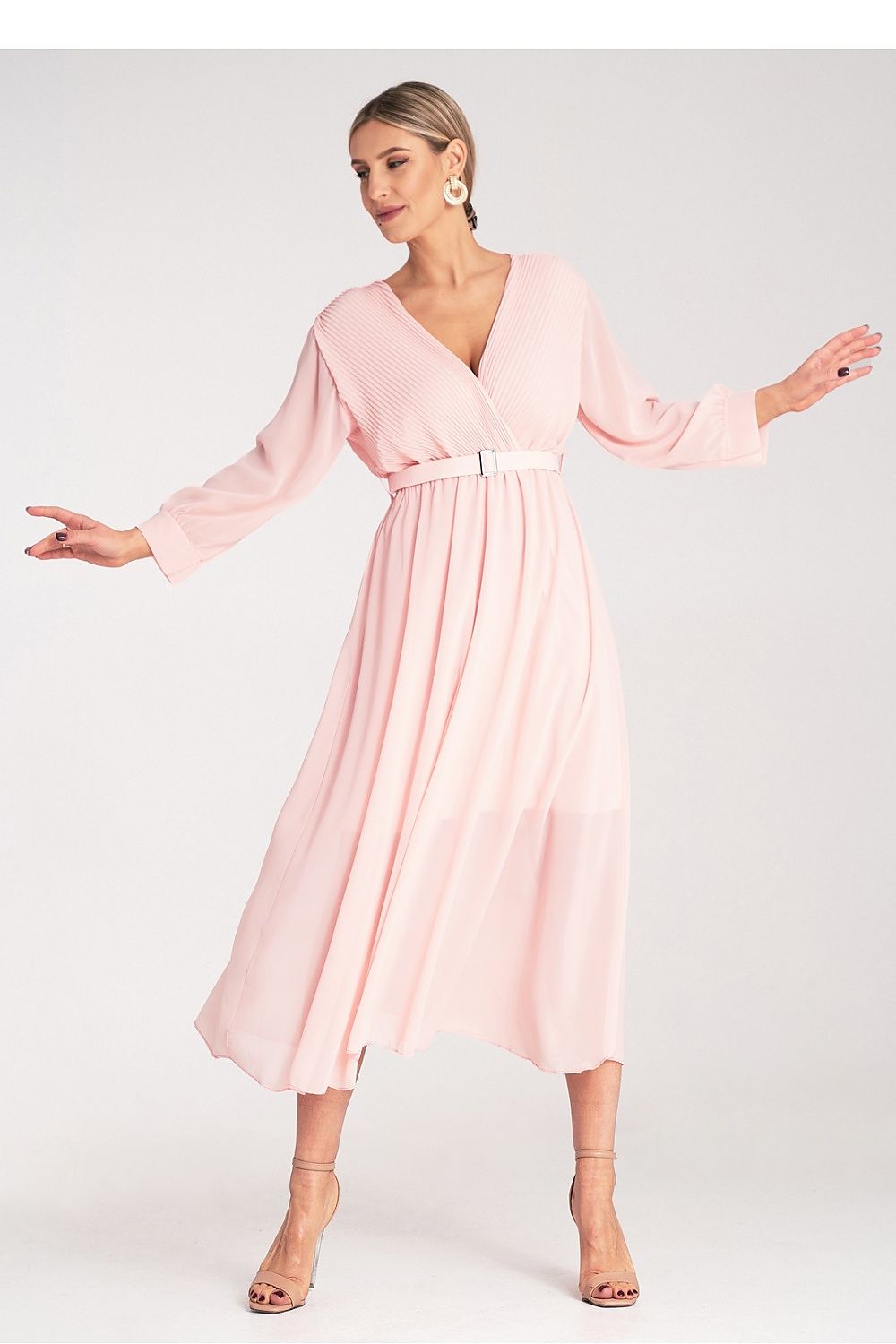 Cocktailkjole Figl til dame fra MS StyleHaven, laget av polyester, farge Rosa, størrelse S/M, med long ermer, perfekt til dress