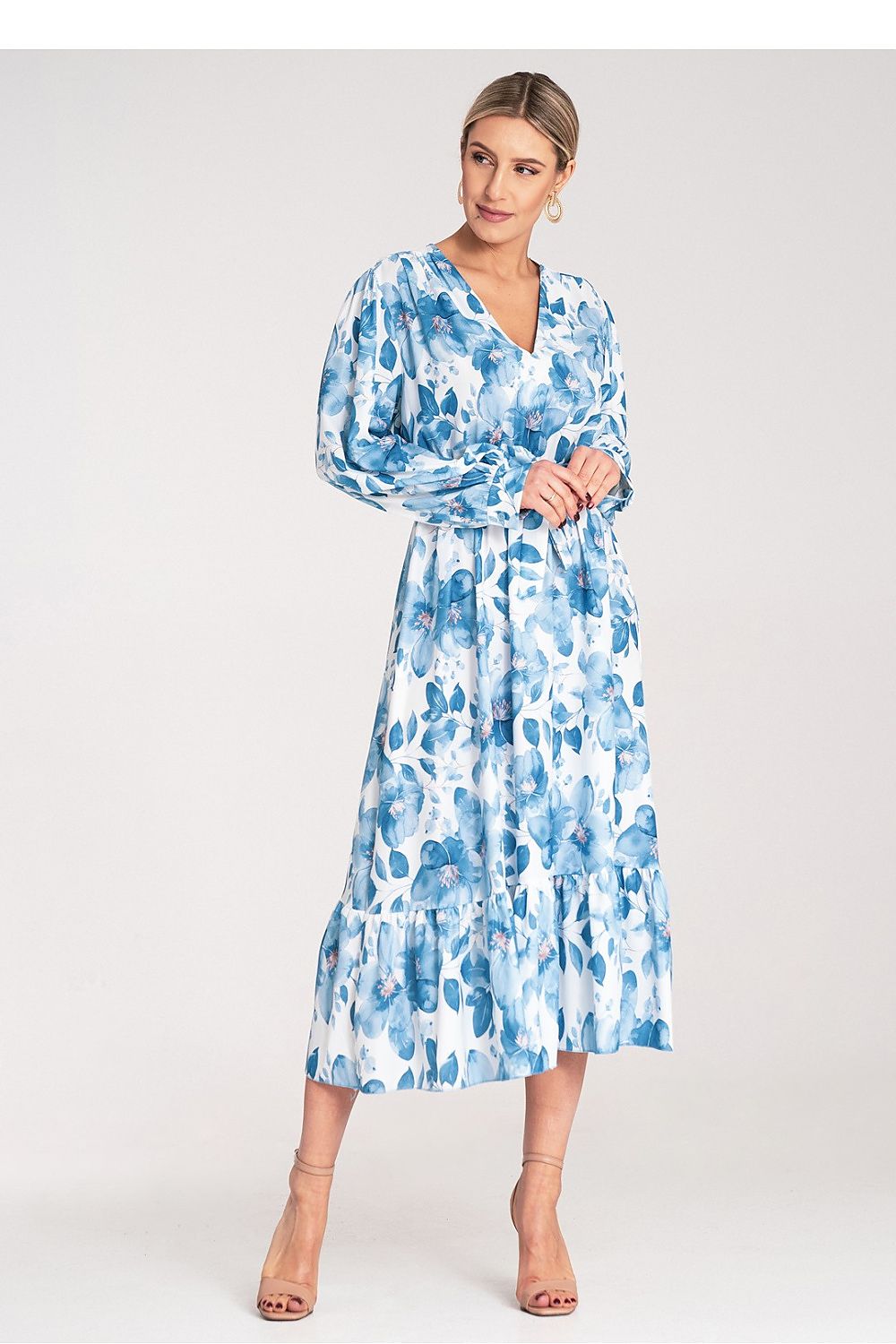 Dagkjole Figl til dame fra MS StyleHaven, laget av polyester, farge Blå, størrelse S/M, med long ermer, perfekt til dress