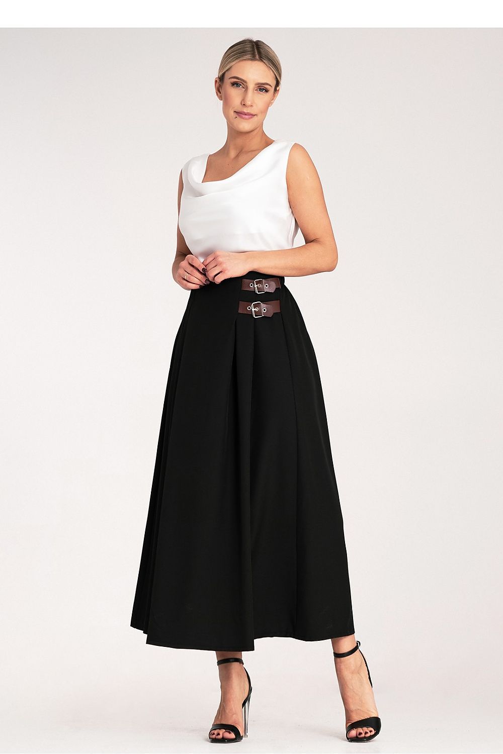 Skjørt Figl til dame fra MS StyleHaven, laget av polyester, farge Svart, størrelse S/M, med 3-4; long ermer, midi lengde, perfekt til dress