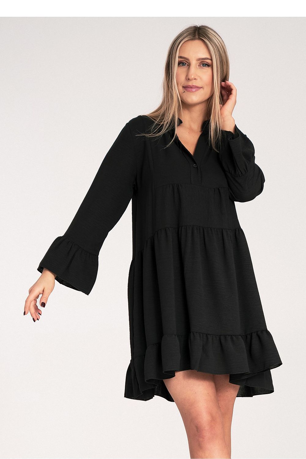 Dagkjole Figl til dame fra MS StyleHaven, laget av polyester, farge Svart, størrelse S/M, med long ermer, knee lengde, kjolestil a-line, perfekt til dress