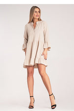 Dagkjole Figl til dame fra MS StyleHaven, laget av polyester, farge beige, størrelse S/M, med long ermer, perfekt til dress
