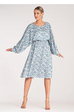 Dagkjole Figl til dame fra MS StyleHaven, laget av Sateng; polyester, farge Blå, størrelse S/M, med long ermer, midi lengde, kjolestil a-line, perfekt til dress