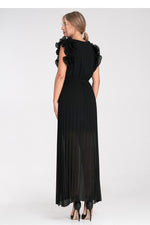 Lang kjole Figl til dame fra MS StyleHaven, laget av polyester, farge Svart, størrelse S/M, med sleeveless ermer, perfekt til dress