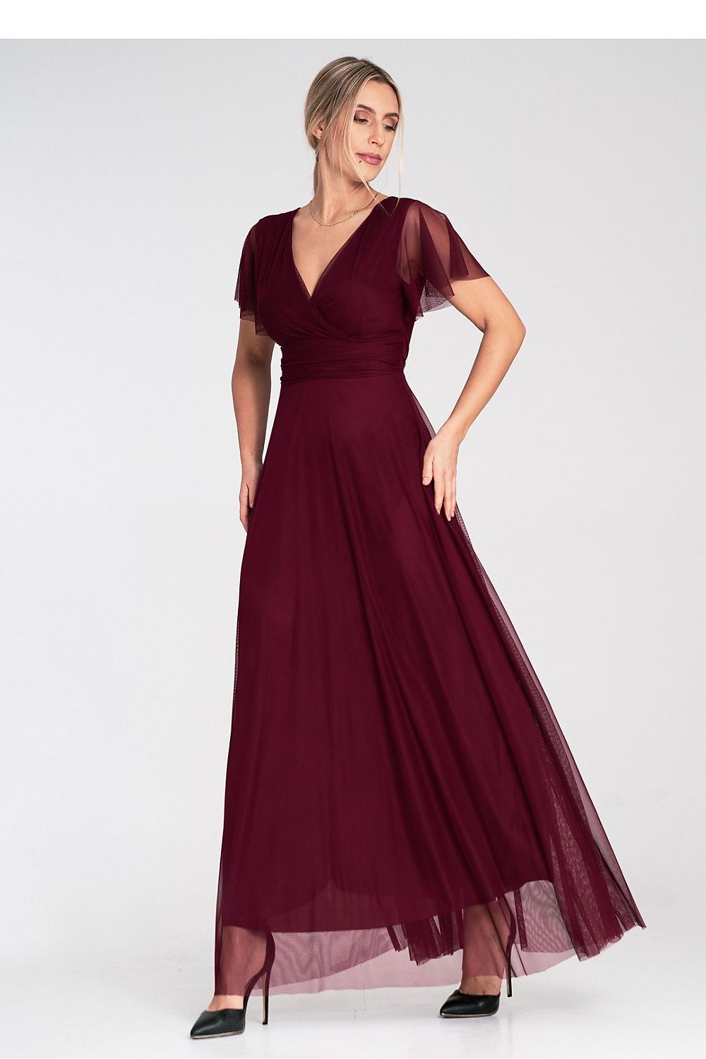 Lang kjole Figl til dame fra MS StyleHaven, laget av polyester; Netting, farge Grønn, størrelse S/M, med short ermer, perfekt til dress
