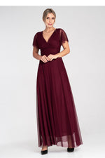 Lang kjole Figl til dame fra MS StyleHaven, laget av polyester; Netting, farge Rosa, størrelse S/M, med short ermer, perfekt til dress