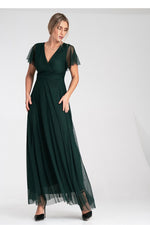 Lang kjole Figl til dame fra MS StyleHaven, laget av polyester; Netting, farge Rosa, størrelse S/M, med short ermer, perfekt til dress