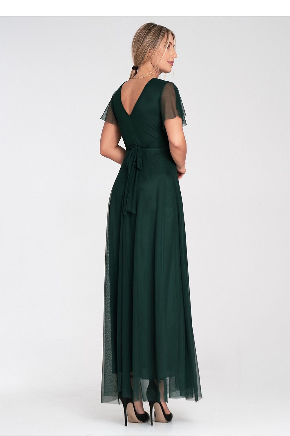 Lang kjole Figl til dame fra MS StyleHaven, laget av polyester; Netting, farge Rosa, størrelse S/M, med short ermer, perfekt til dress
