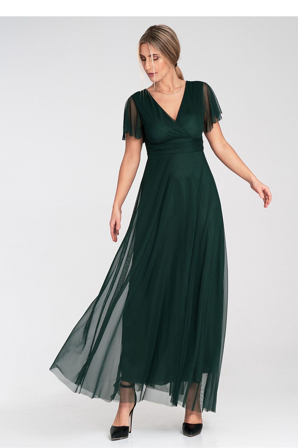 Lang kjole Figl til dame fra MS StyleHaven, laget av polyester; Netting, farge Rosa, størrelse S/M, med short ermer, perfekt til dress