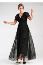 Lang kjole Figl til dame fra MS StyleHaven, laget av polyester; Netting, farge Rosa, størrelse S/M, med short ermer, perfekt til dress