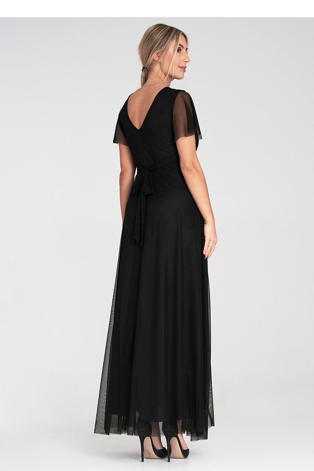 Lang kjole Figl til dame fra MS StyleHaven, laget av polyester; Netting, farge Rosa, størrelse S/M, med short ermer, perfekt til dress