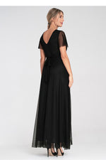 Lang kjole Figl til dame fra MS StyleHaven, laget av polyester; Netting, farge Rosa, størrelse S/M, med short ermer, perfekt til dress
