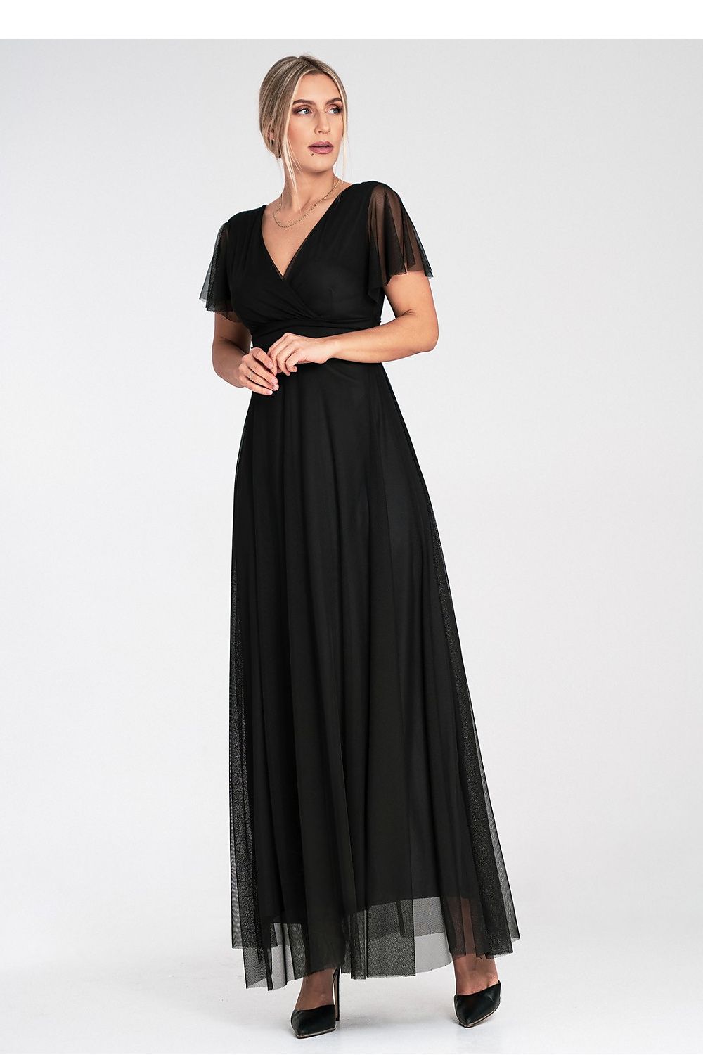 Lang kjole Figl til dame fra MS StyleHaven, laget av polyester; Netting, farge Rosa, størrelse S/M, med short ermer, perfekt til dress