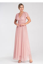 Lang kjole Figl til dame fra MS StyleHaven, laget av polyester; Netting, farge Rosa, størrelse S/M, med short ermer, perfekt til dress