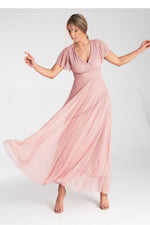 Lang kjole Figl til dame fra MS StyleHaven, laget av polyester; Netting, farge Rosa, størrelse S/M, med short ermer, perfekt til dress