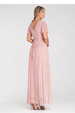 Lang kjole Figl til dame fra MS StyleHaven, laget av polyester; Netting, farge Rosa, størrelse S/M, med short ermer, perfekt til dress