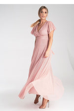 Lang kjole Figl til dame fra MS StyleHaven, laget av polyester; Netting, farge Rosa, størrelse S/M, med short ermer, perfekt til dress