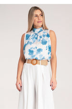 Bluse Figl til dame fra MS StyleHaven, laget av polyester, farge Blå, størrelse S/M, med sleeveless ermer, perfekt til dress