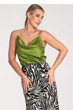 Topp Figl til dame fra MS StyleHaven, laget av polyester, farge Grønn, størrelse S/M, med sleeveless ermer, perfekt til dress