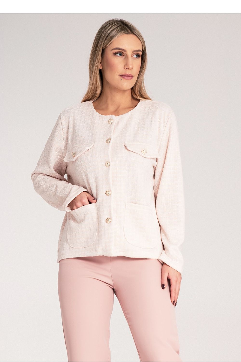 Jakke Figl til dame fra MS StyleHaven, laget av polyester; tweed, farge beige, størrelse S/M, med long ermer, perfekt til dress