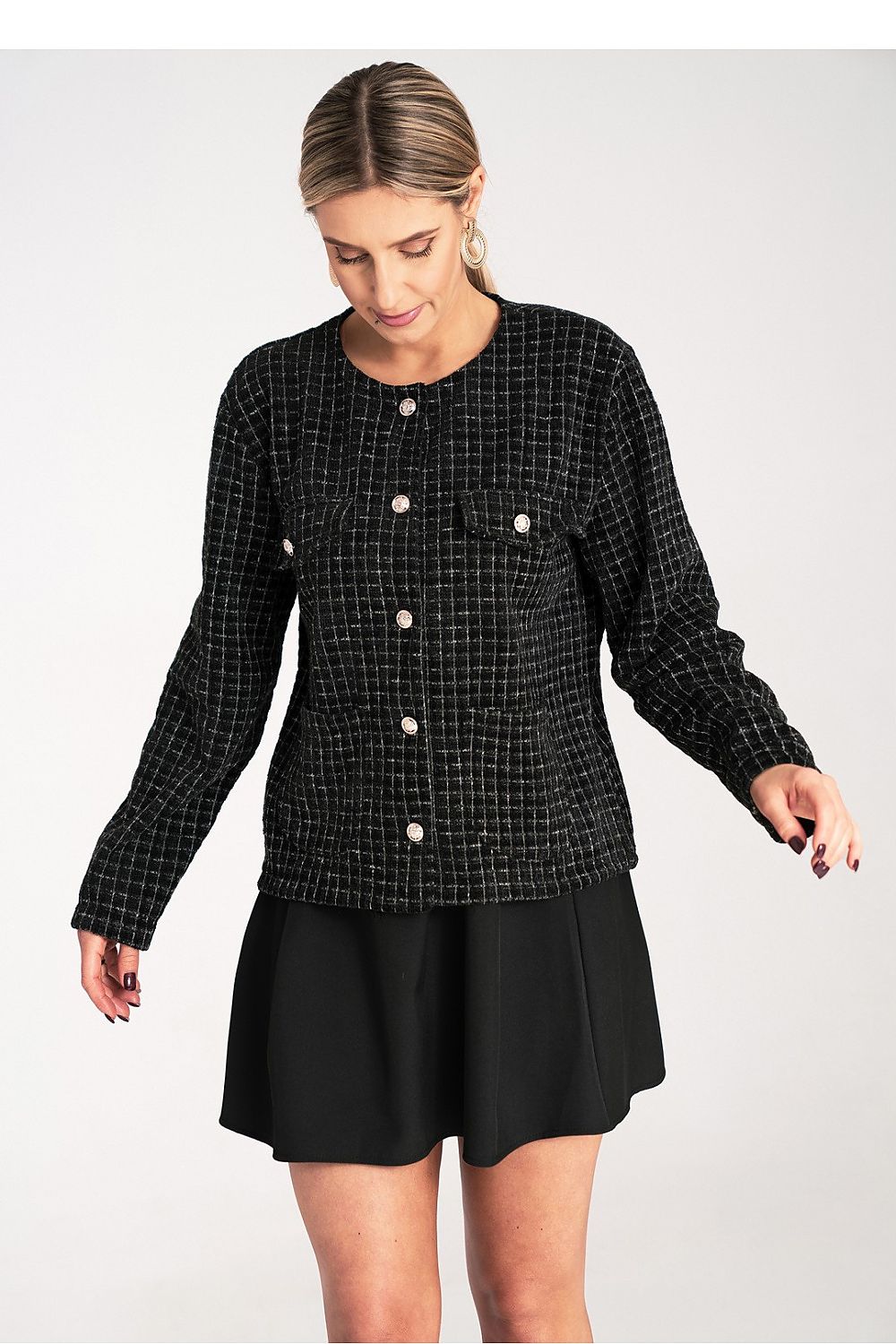 Jakke Figl til dame fra MS StyleHaven, laget av polyester; tweed, farge Svart, størrelse S/M, med long ermer, perfekt til dress