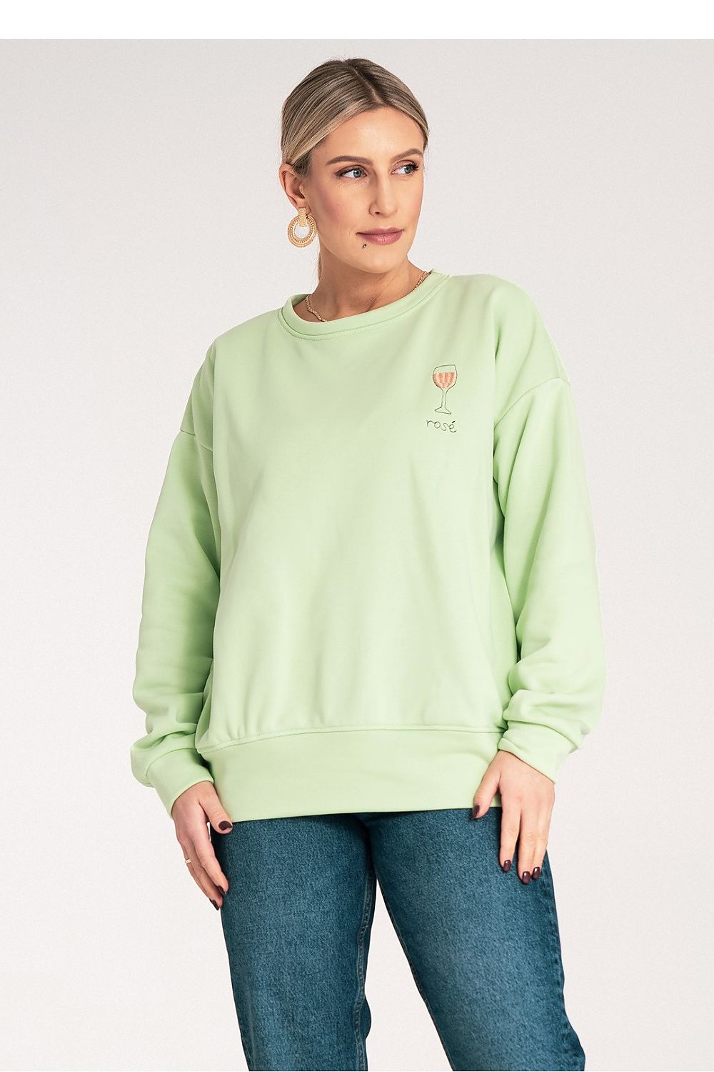 Genser Figl til dame fra MS StyleHaven, laget av Bomull; polyester, farge Grønn, størrelse S/M, med long ermer, perfekt til dress