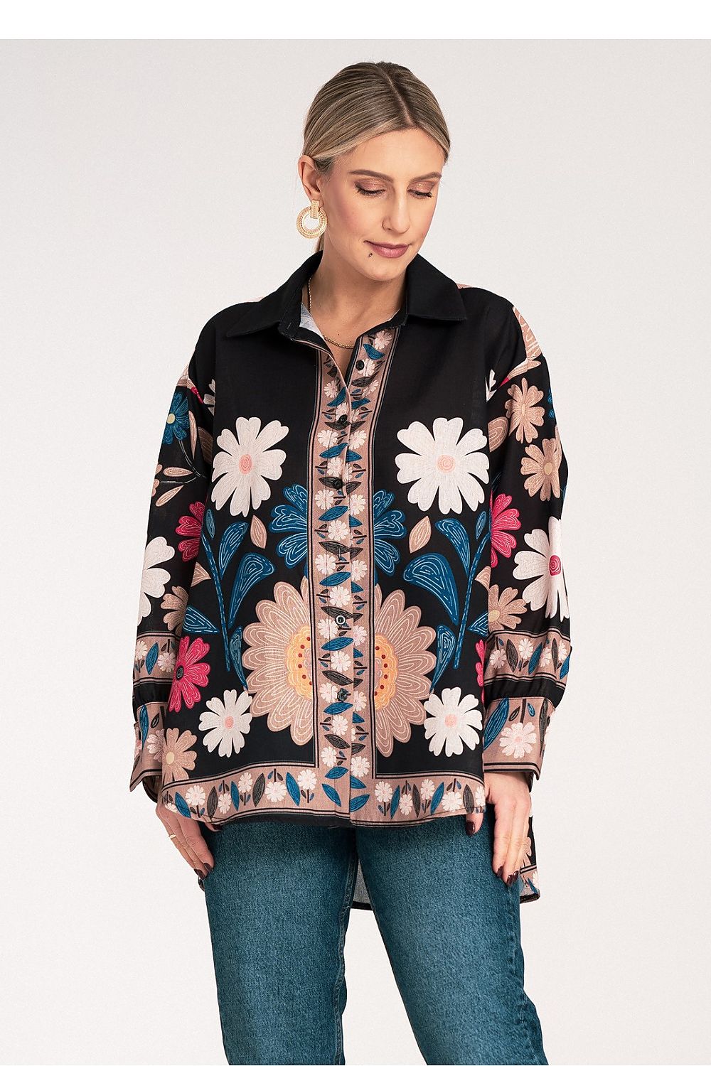 Langermet skjorte Figl til dame fra MS StyleHaven, laget av polyester, farge Svart, størrelse S/M, med long ermer, perfekt til dress