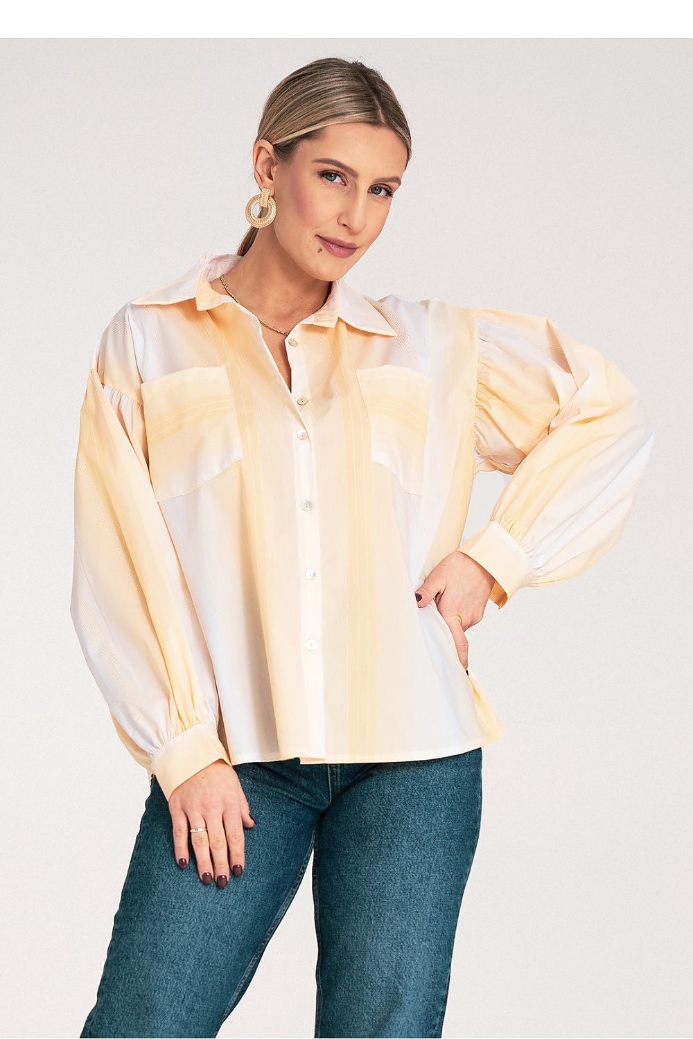 Langermet skjorte Figl til dame fra MS StyleHaven, laget av polyester, farge Gul, størrelse S/M, med long ermer, perfekt til dress