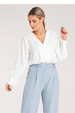 Bluse Figl til dame fra MS StyleHaven, laget av polyester, farge Hvit, størrelse S/M, med long ermer, perfekt til dress