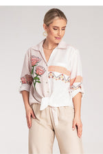 Skjorte Figl til dame fra MS StyleHaven, laget av polyester, farge beige, størrelse S/M, med sleeveless ermer, perfekt til dress