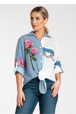 Skjorte Figl til dame fra MS StyleHaven, laget av polyester, farge Blå, størrelse S/M, med sleeveless ermer, perfekt til dress