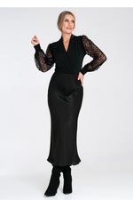 Skjørt Figl til dame fra MS StyleHaven, laget av Viskose; polyester, farge Grå, størrelse S/M, med long ermer, perfekt til dress