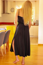 Dagkjole Mirale til dame fra MS StyleHaven, laget av Viskose; Elastan, farge Svart, størrelse M, med spaghetti-strap; sleeveless; long ermer