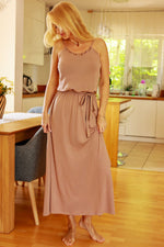 Dagkjole Mirale til dame fra MS StyleHaven, laget av Viskose; Elastan, farge Brun, størrelse s, med spaghetti-strap; sleeveless; long ermer