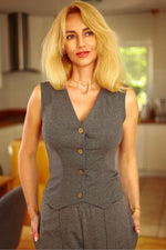 Gilet - Mirale til dame fra MS StyleHaven, laget av Bomull; Elastan; Syntetisk, farge Grå, størrelse s, med short ermer