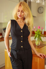 Gilet - Mirale til dame fra MS StyleHaven, laget av Bomull; Elastan; Syntetisk, farge beige, størrelse XXL, med short ermer