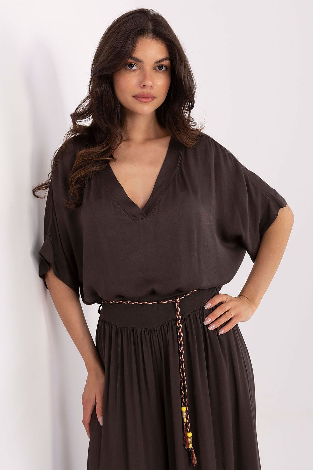 Bluse Och Bella til dame fra MS StyleHaven, laget av Viskose, farge Brun, størrelse s, med short ermer