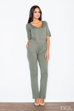 Feminin Elegance Jumpsuit - Figl til dame fra MS StyleHaven, laget av Elastan; Viskose, farge Grå, størrelse L, med sleeveless; 3-4 ermer, perfekt til casual; dress