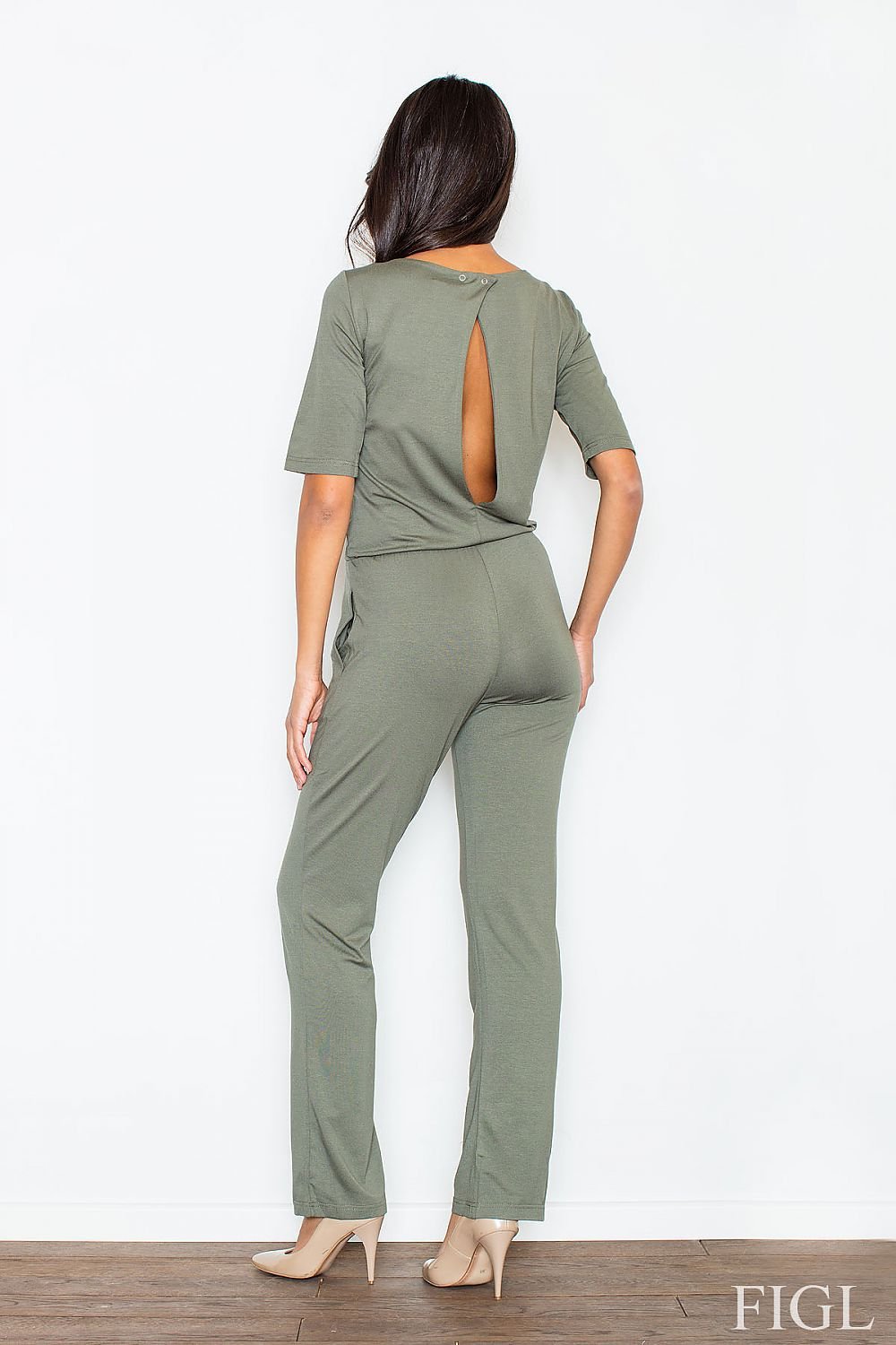 Feminin Elegance Jumpsuit - Figl til dame fra MS StyleHaven, laget av Elastan; Viskose, farge Grå, størrelse XL, med sleeveless; 3-4 ermer, perfekt til casual; dress